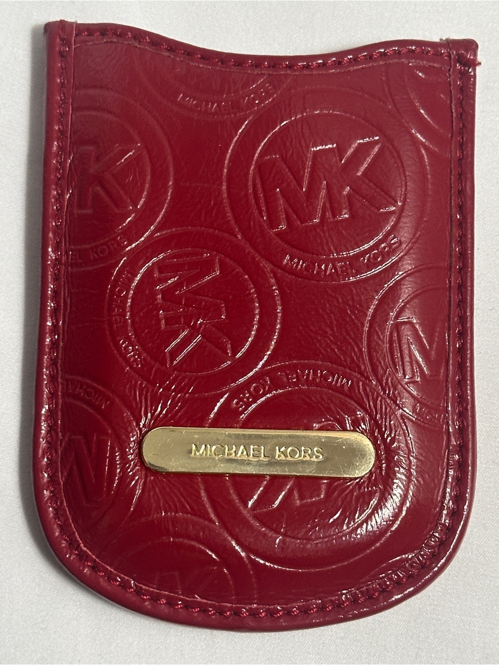 Michael Kors Embossed Logo Red Leather Card Sleeve